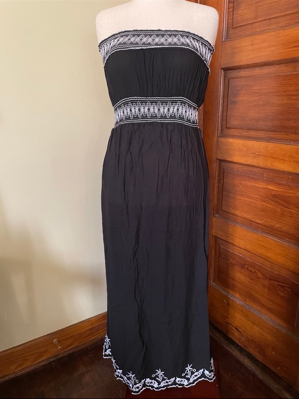 Raviya Black Strapless Maxi Dress with White Embroidered Trim